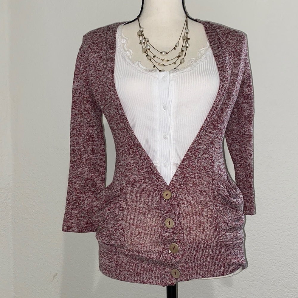 Maroon and Grey Sweater Cardigan